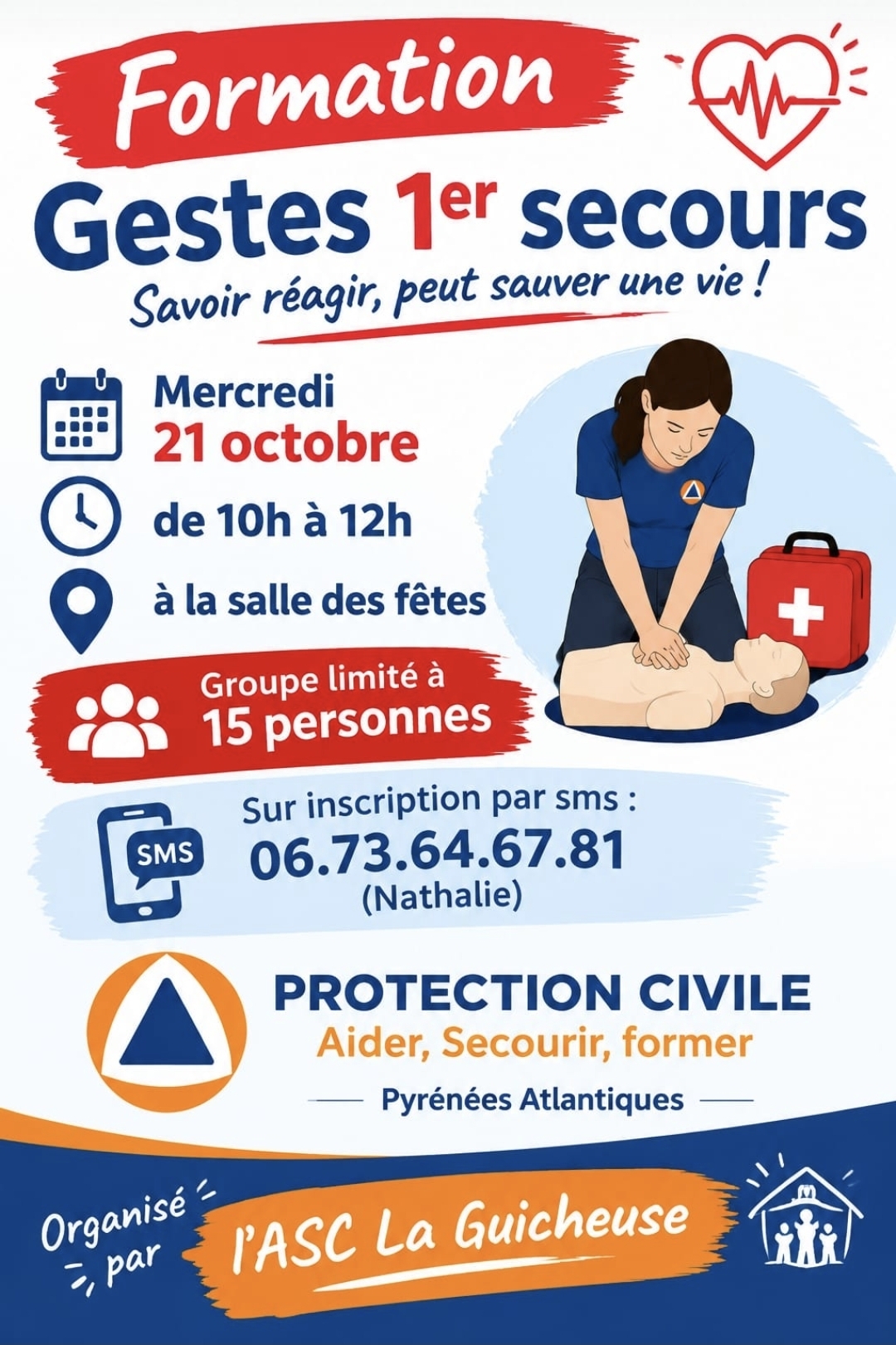 Formation gestes 1er secours à Guiche le 21 octobre 2026